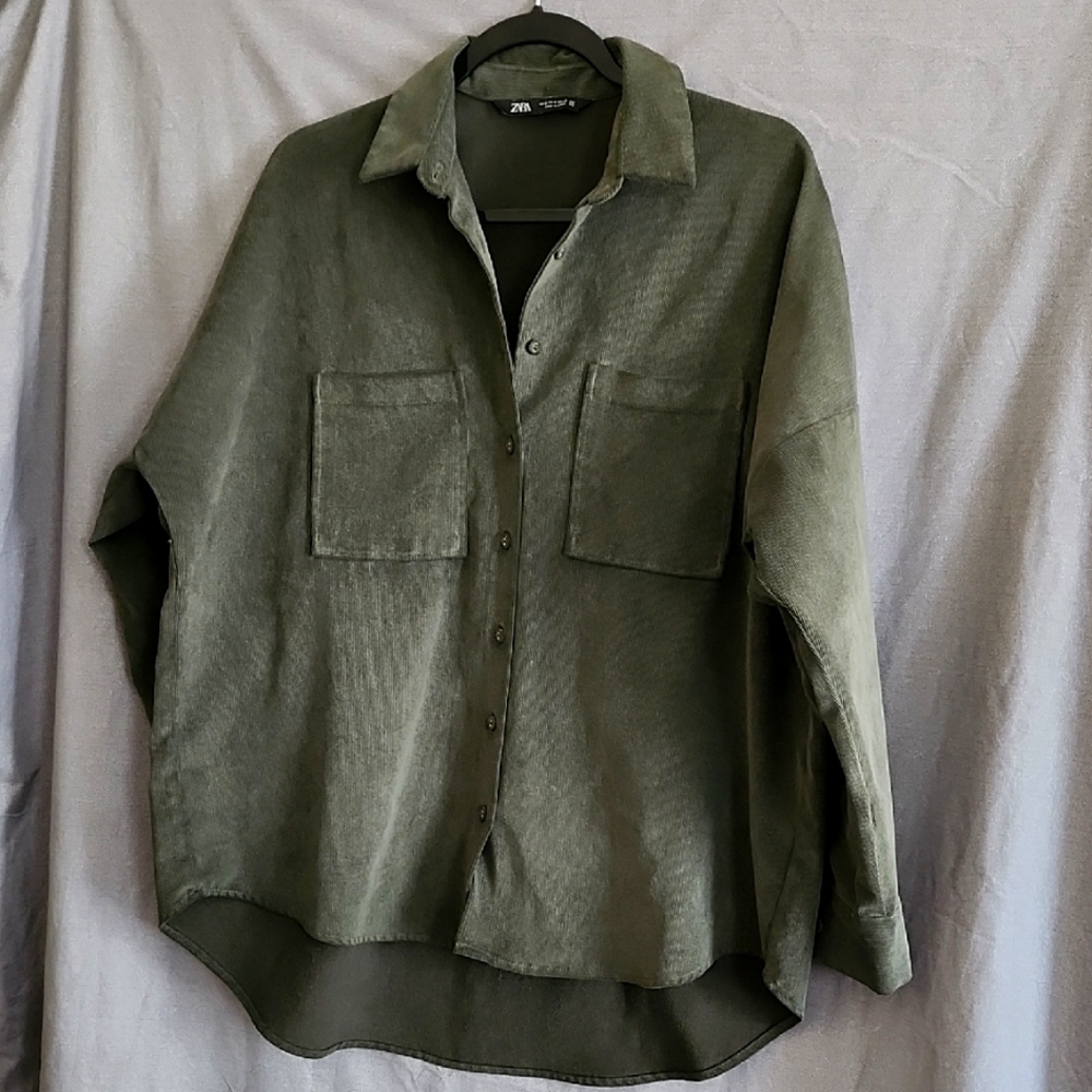 Zara Green Lightweight Shirt Jacket SIZE SMALL RUN BIG